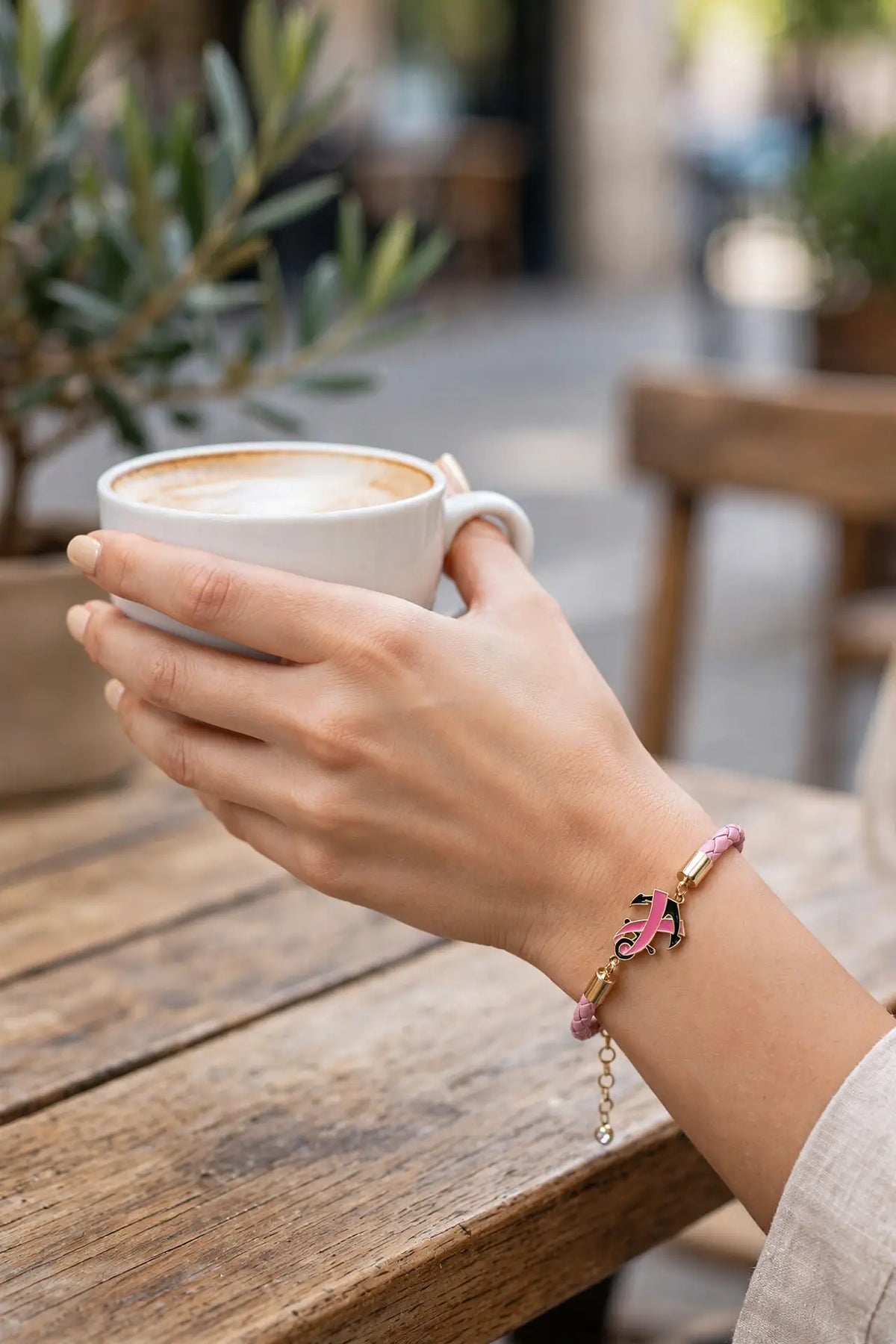 Pink Ribbon Anchor Bracelet – Gold-Dipped Braided Charm