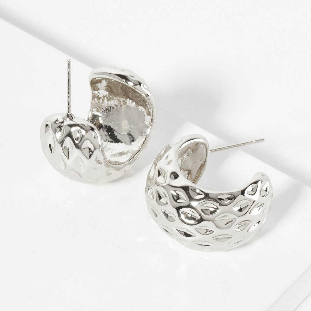 Polished Brass Sculpted Rhombus Open Hoop Earrings