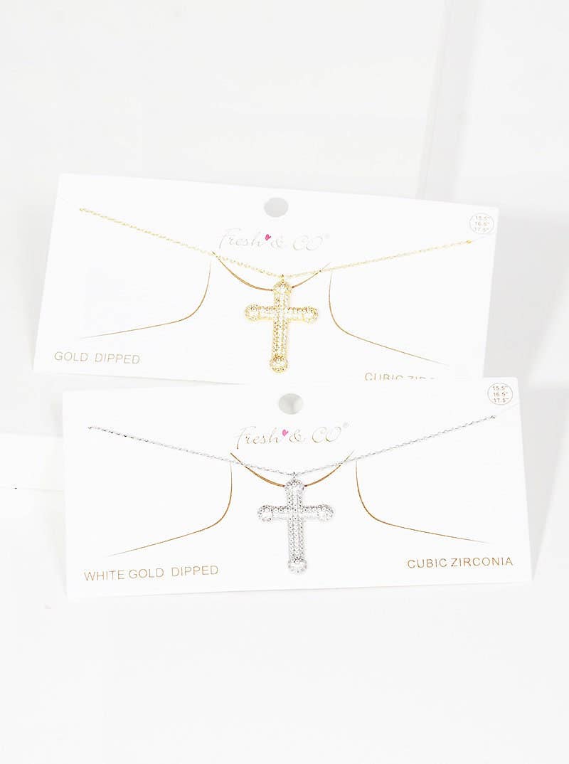 Gold Round Princess Cut Cross Necklace