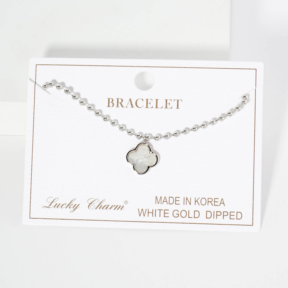 Minimalist Beaded Clover Charm Bracelet