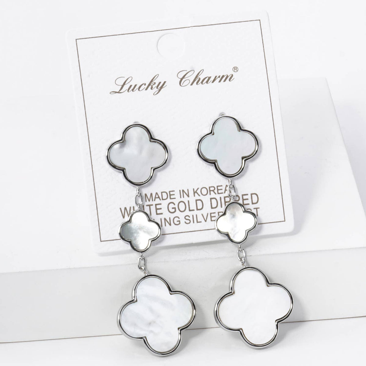 18K GOLD DIPPED THREE QUATREFOIL DROP DANGLE POST EARRINGS
