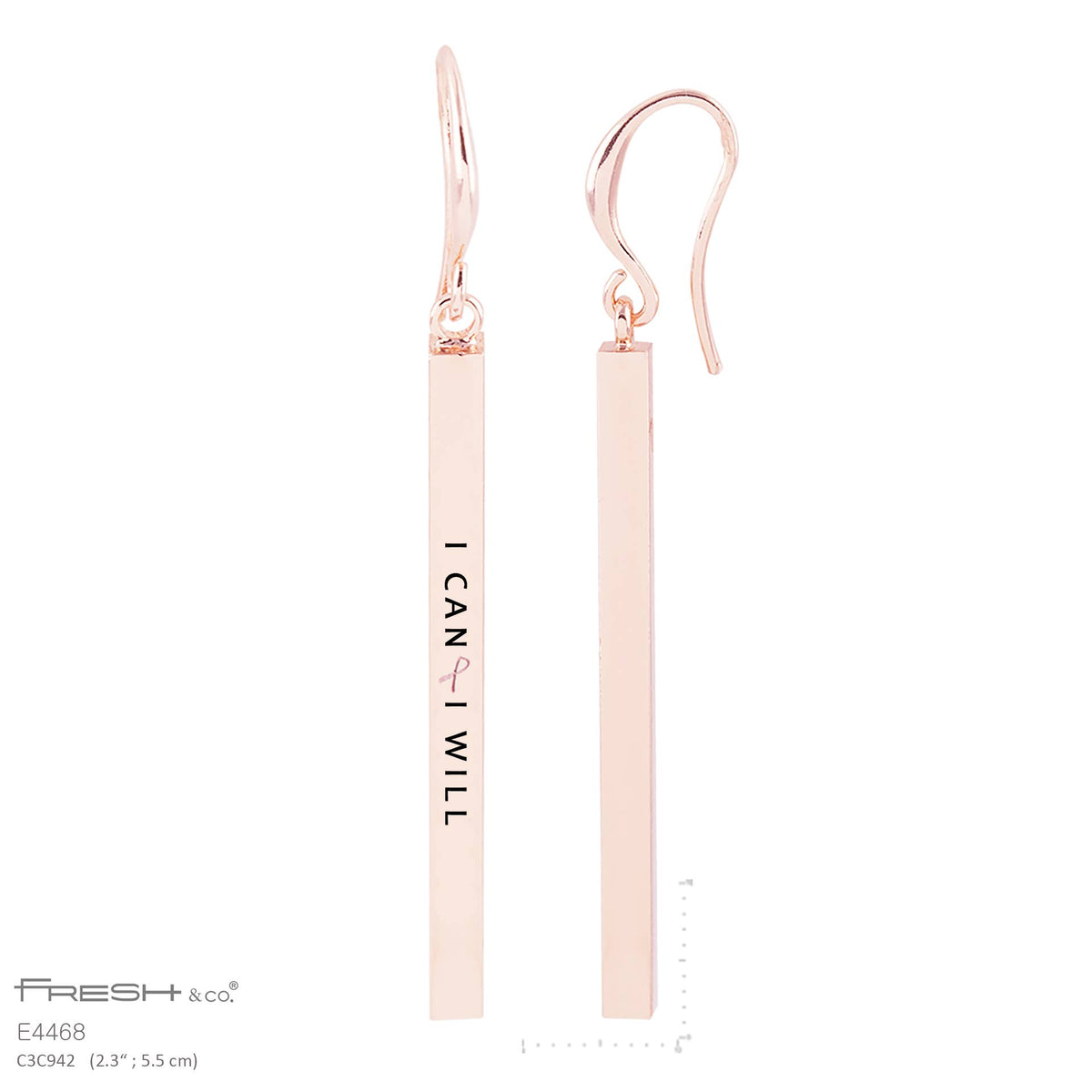 "I Can I Will" Engraved Bar Dangle Earrings
