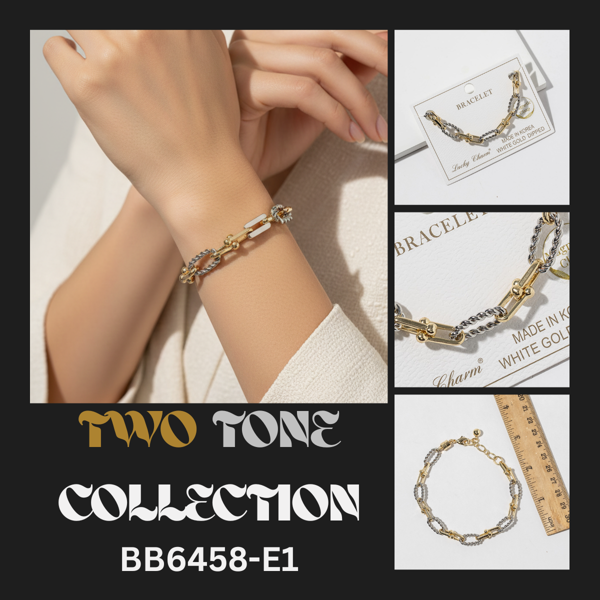 Two-Tone U-Link & Rope Chain Bracelet