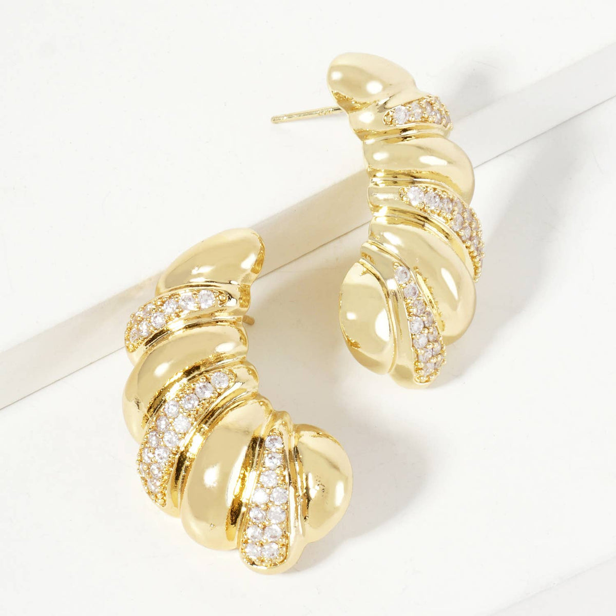 Pave-Set Croissant-Shaped 18K-Gold-Dipped Post Earrings