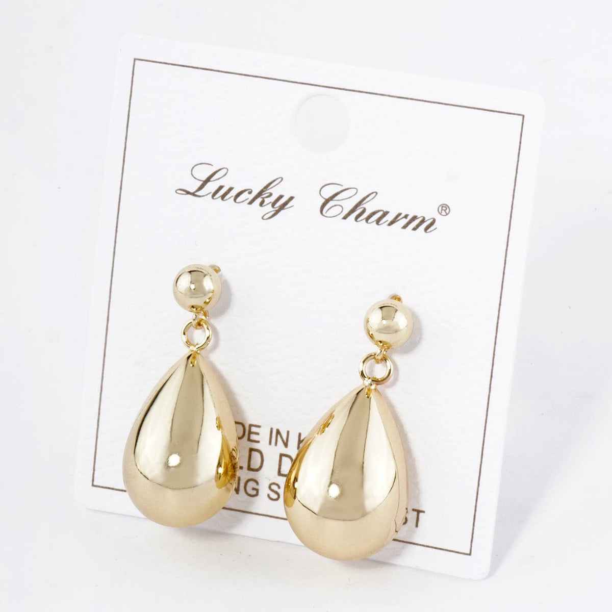 Large Puffy Teardrop Drop Dangle Post Earrings / 18K Gold