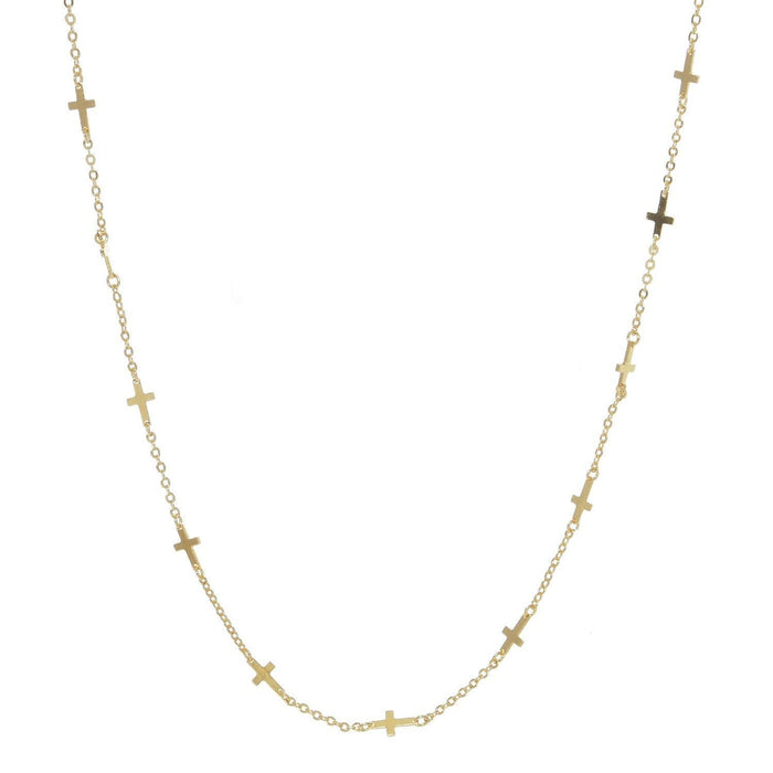 Gold Plated Chain w/ Dangling Crosses Necklace