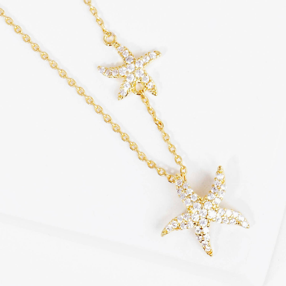 Gold Dipped Cubic Zirconia Pave Sea Life Starfish Necklace