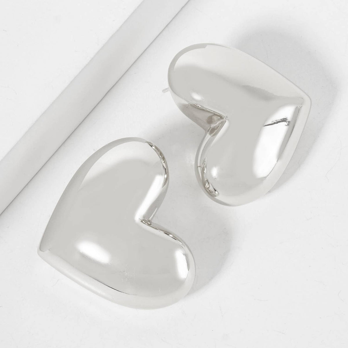Polished Brass 35mm Puffy Heart Statement Earrings