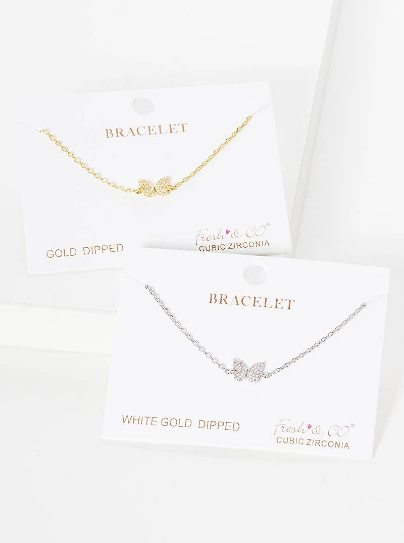 Pave Butterfly Charm Chain Bracelet