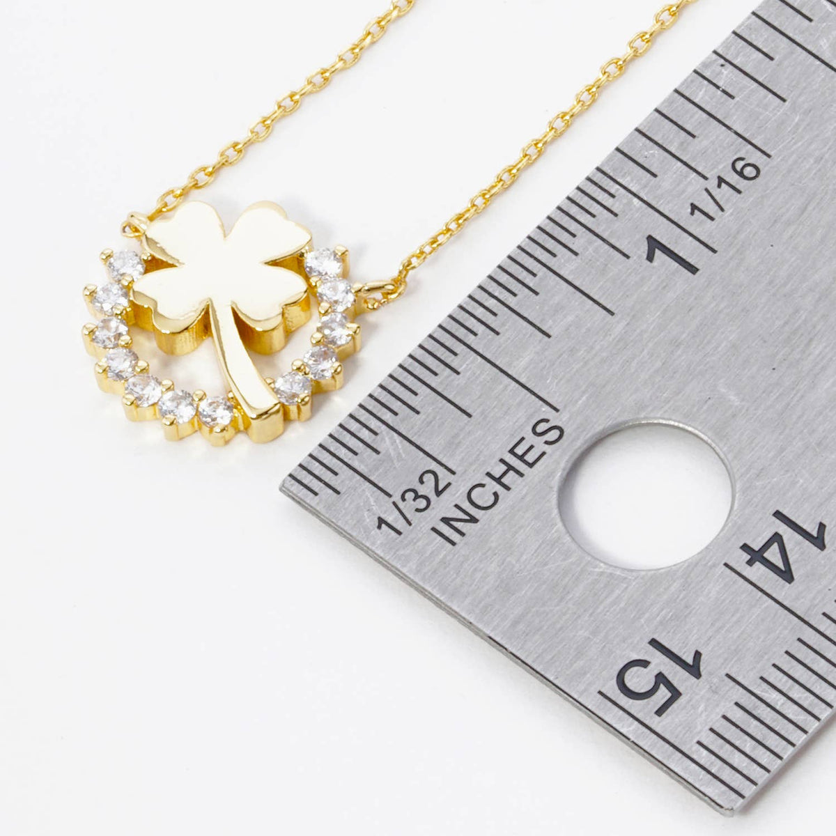 Pave Circle with Clover Pendant Necklace / 18K Gold Dipped