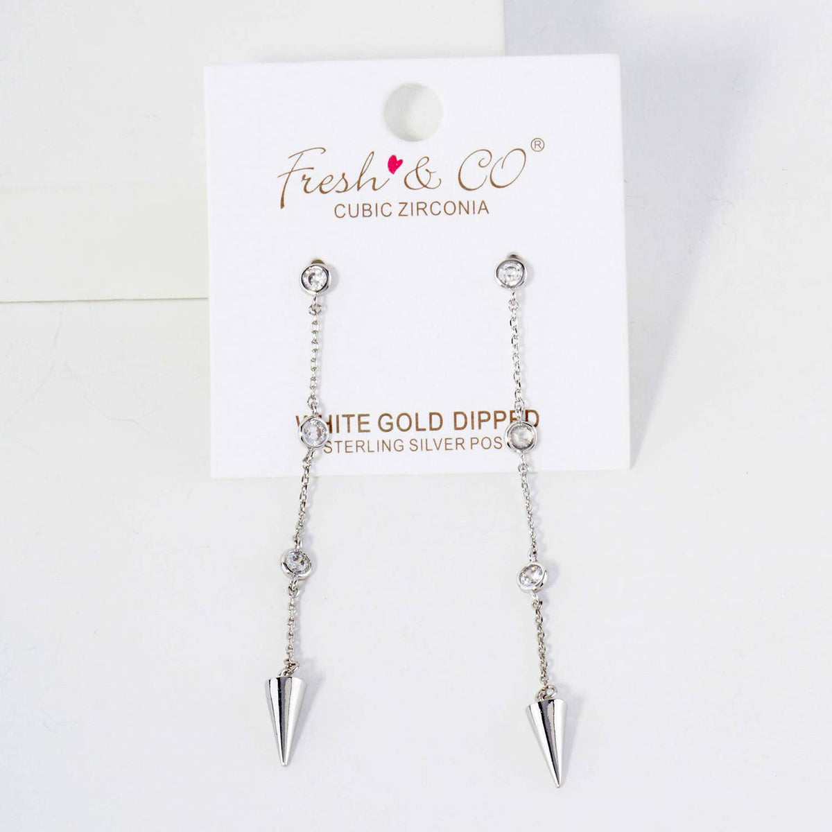 8K-Gold-Dipped Station Chain Drop Earrings with Spike Accent