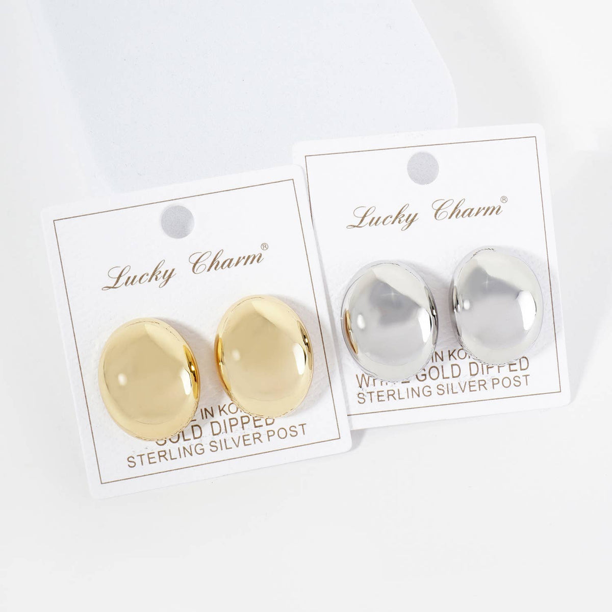18K Gold Dipped 1 inch Oval Button Stud Earrings