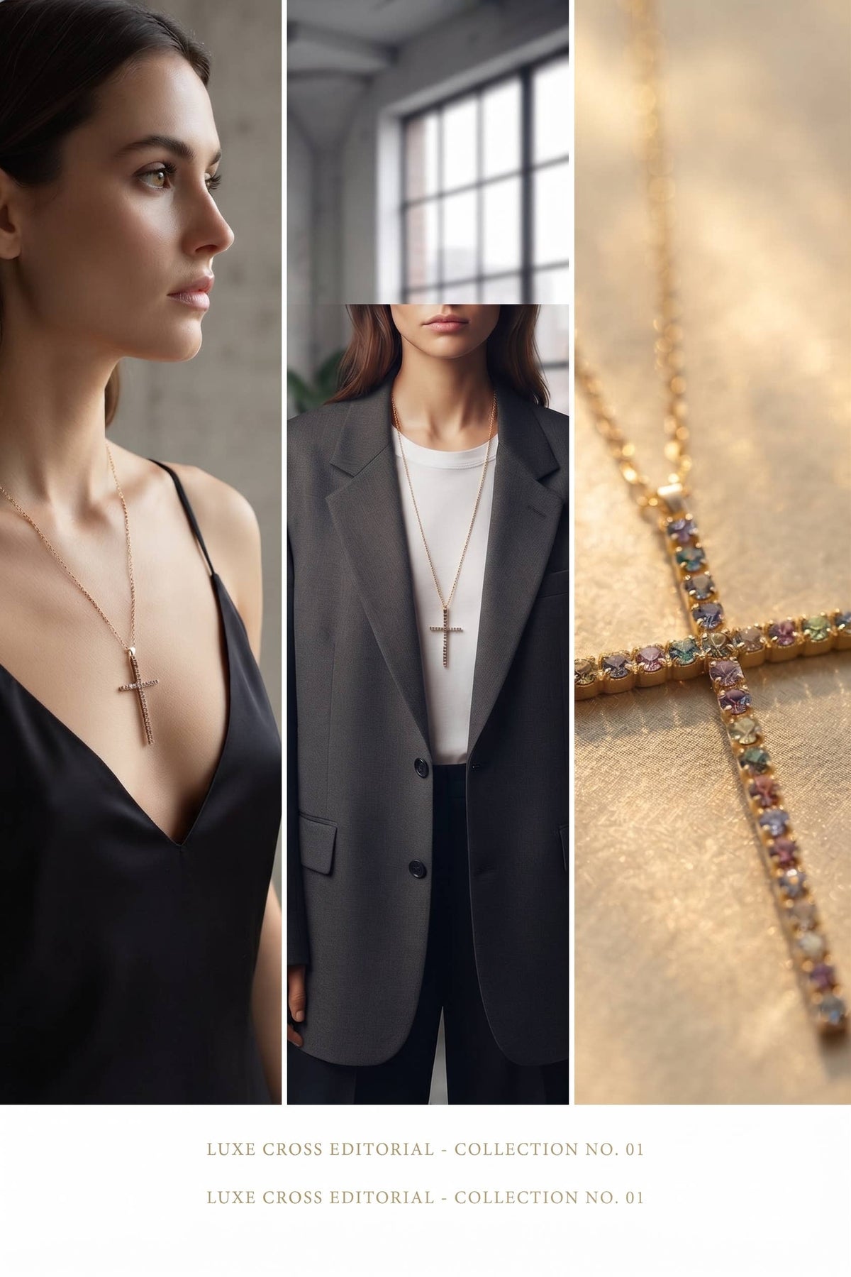 Crystal Cross Pendant Necklace – Gold & Silver Pavé Cross