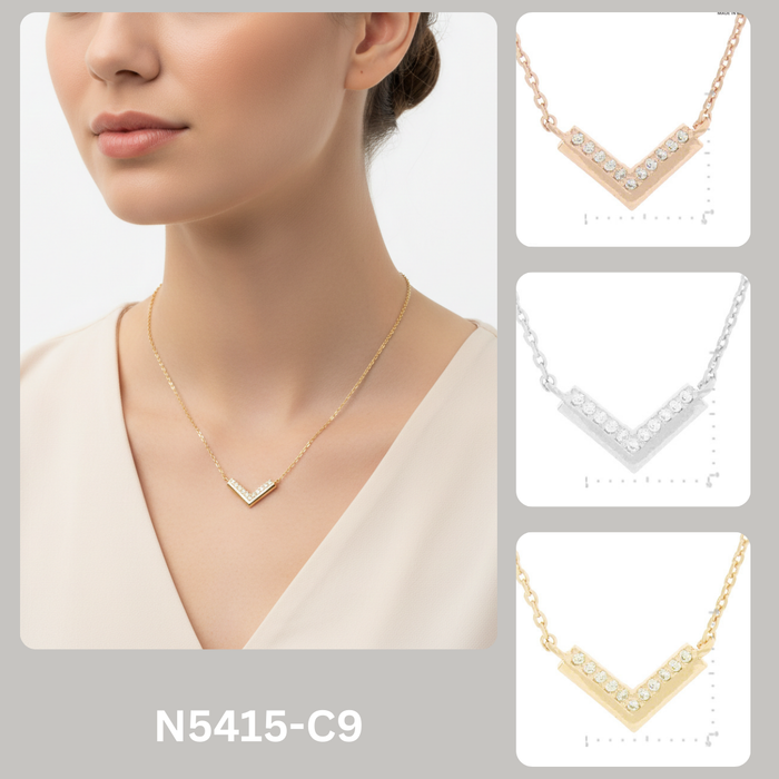 Minimalist Crystal Pave V-Shaped Pendant Necklace