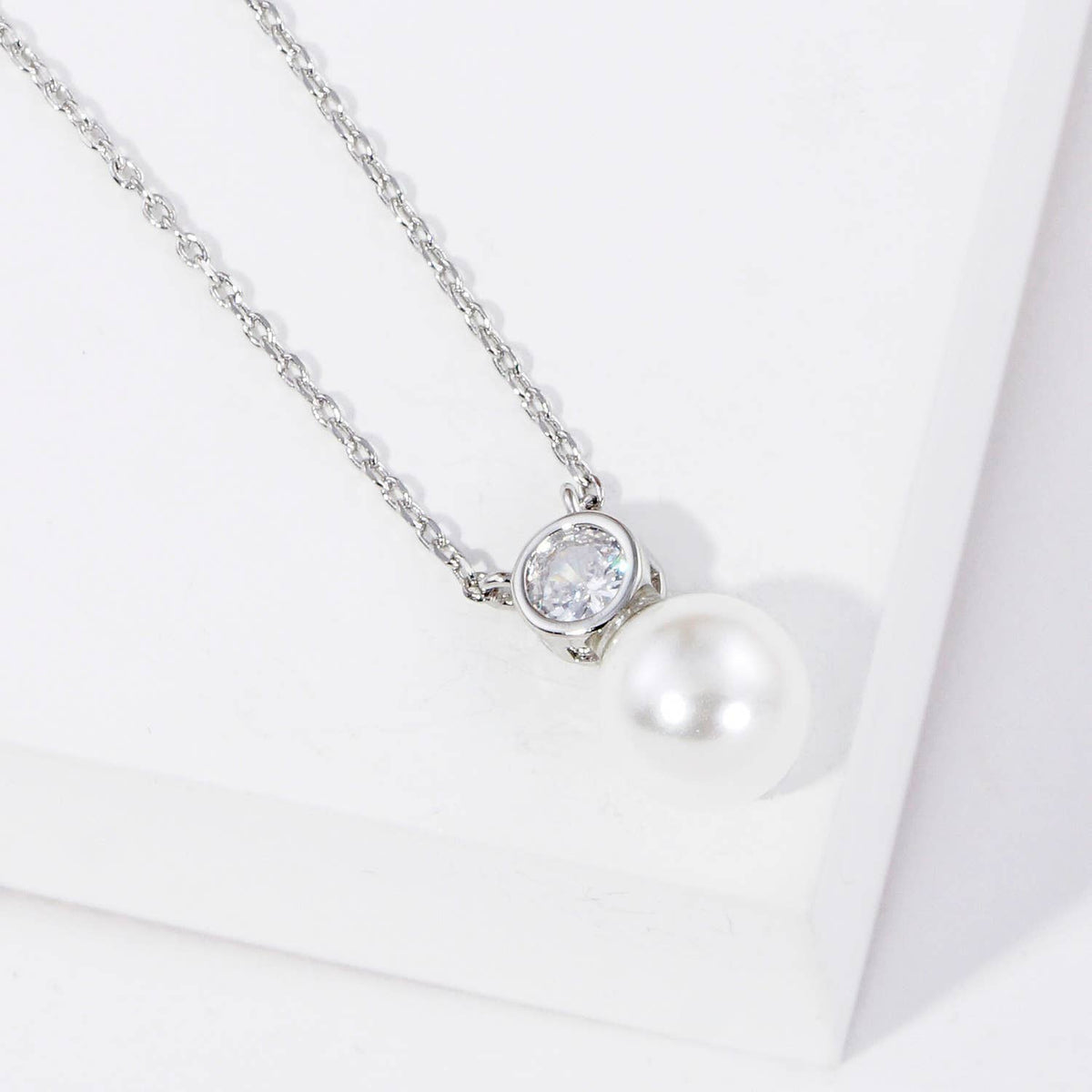 Luminous Solitaire Pearl & CZ Drop Necklace