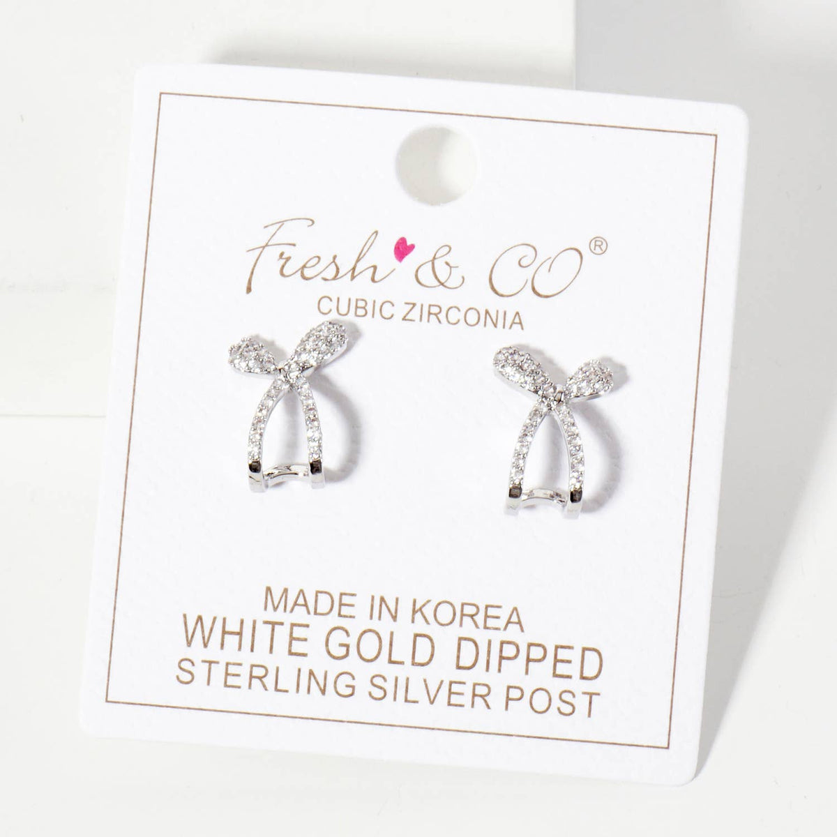 Pave-Set CZ 15mm Bow Open Huggie Hoop Earrings