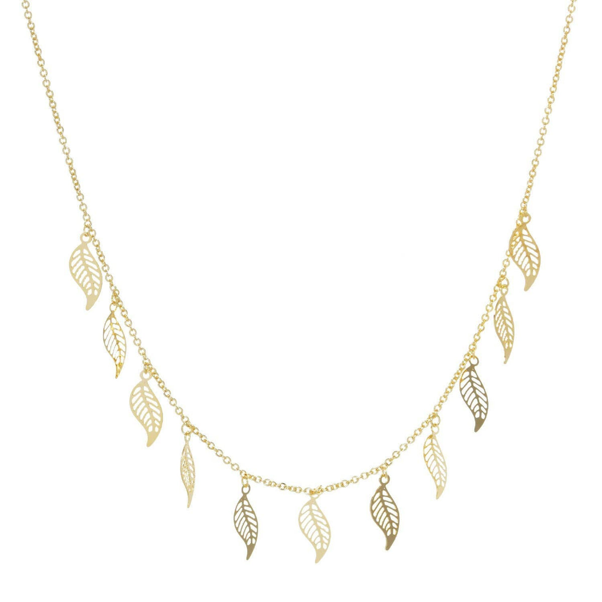 Gold Plated Chain w/ Dangling Leaves Necklace