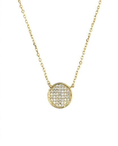 Minimalist Pave CZ Disc Pendant Necklace
