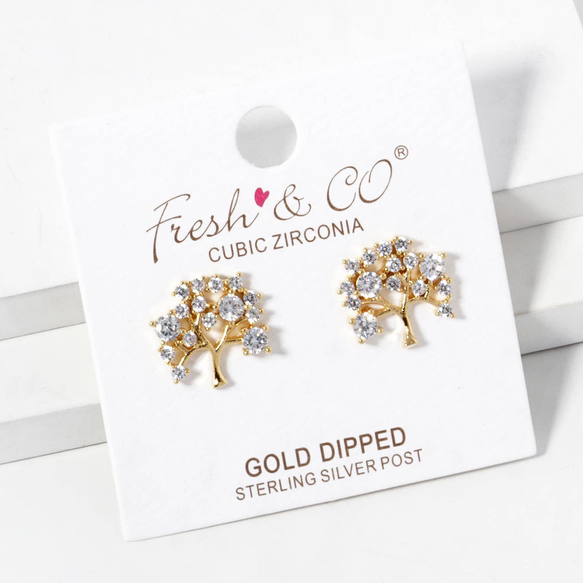 Gold Dipped Cubic Tree of Life Stud Earrings