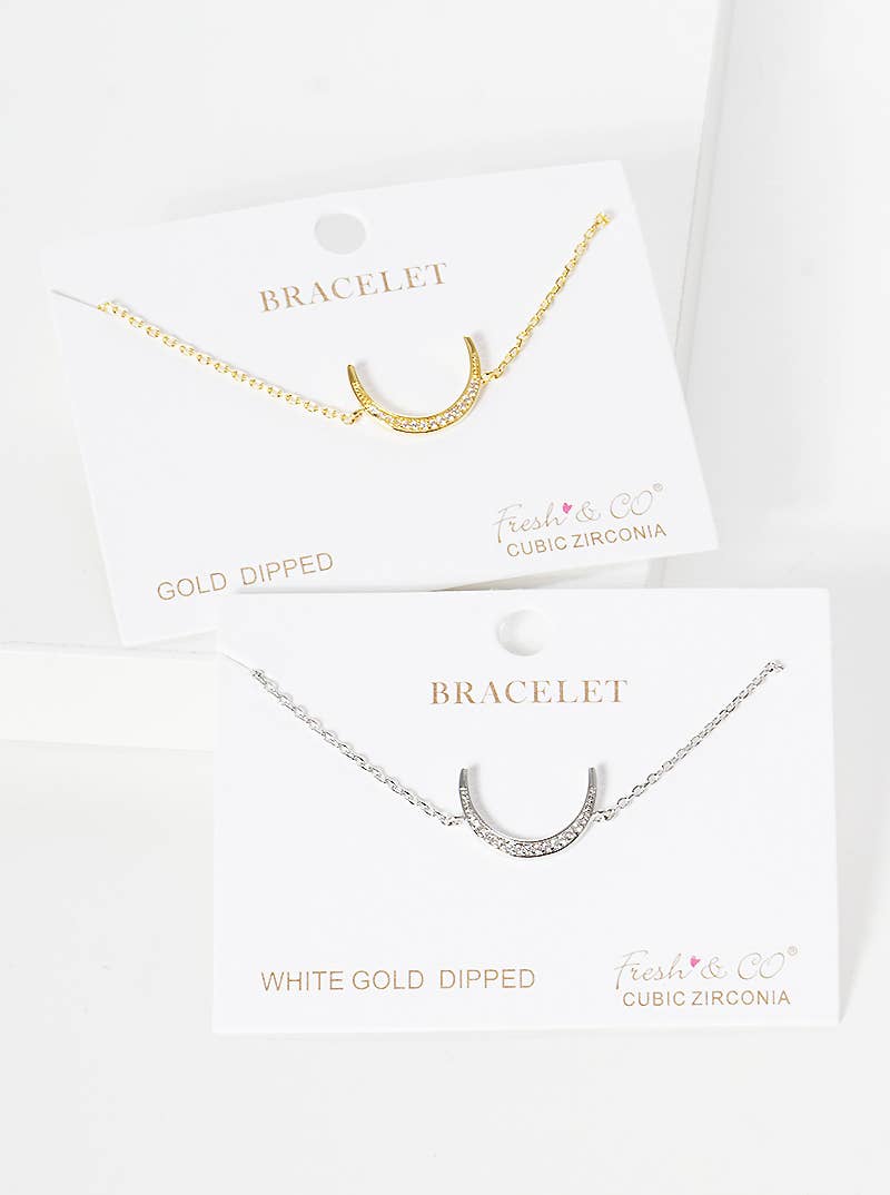 Minimalist Pavé Moon Charm Bracelet