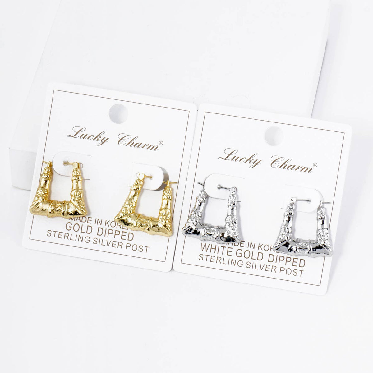 18K GOLD DIPPED TEXTURED 20MM TRAPEZOID HOOP EARRINGS