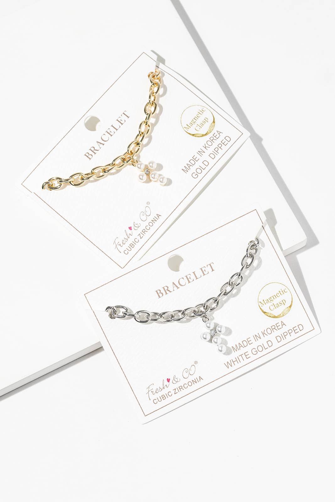 Pearl Cross Charm Chain Bracelet