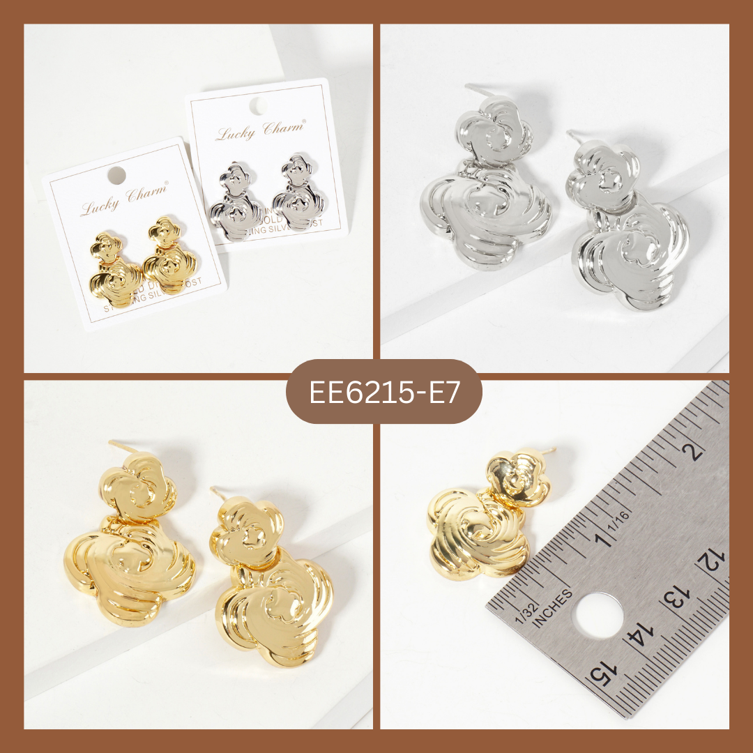 Polished Brass Textured Double Quatrefoil Dangle Earrings