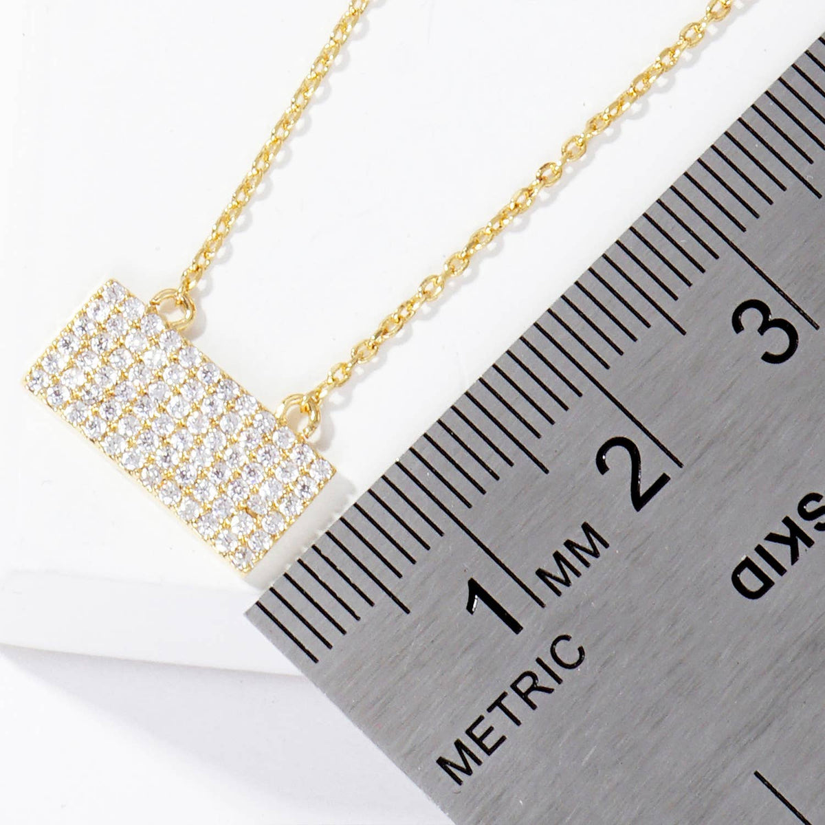 Rectangular Pavé Diamond Bar Pendant Necklace
