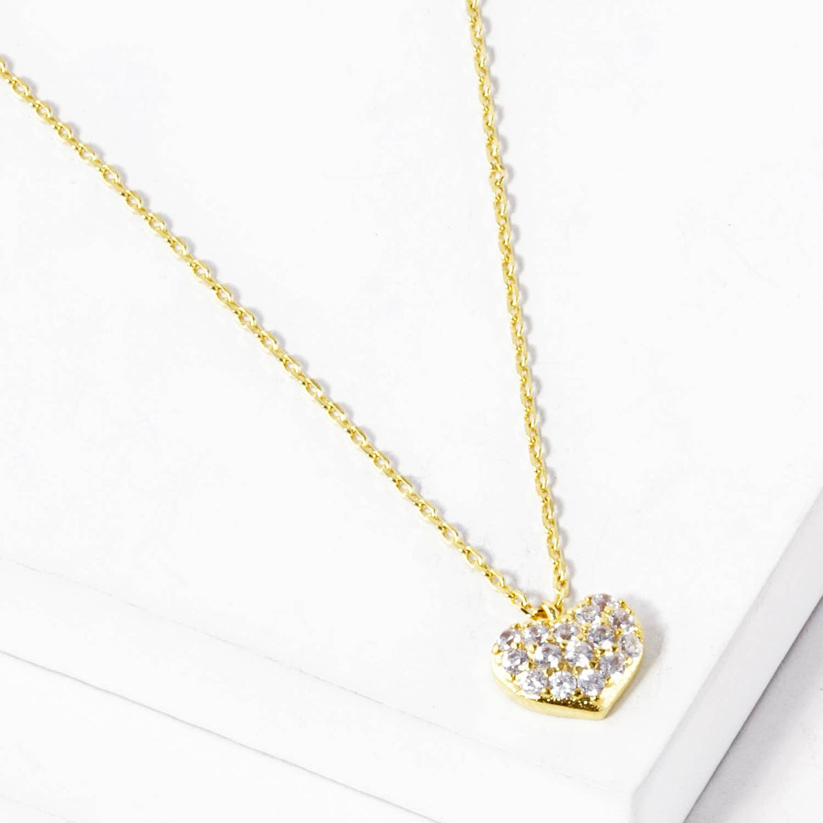 18K Gold Dipped CZ Pave 6mm Heart Pendant Necklace