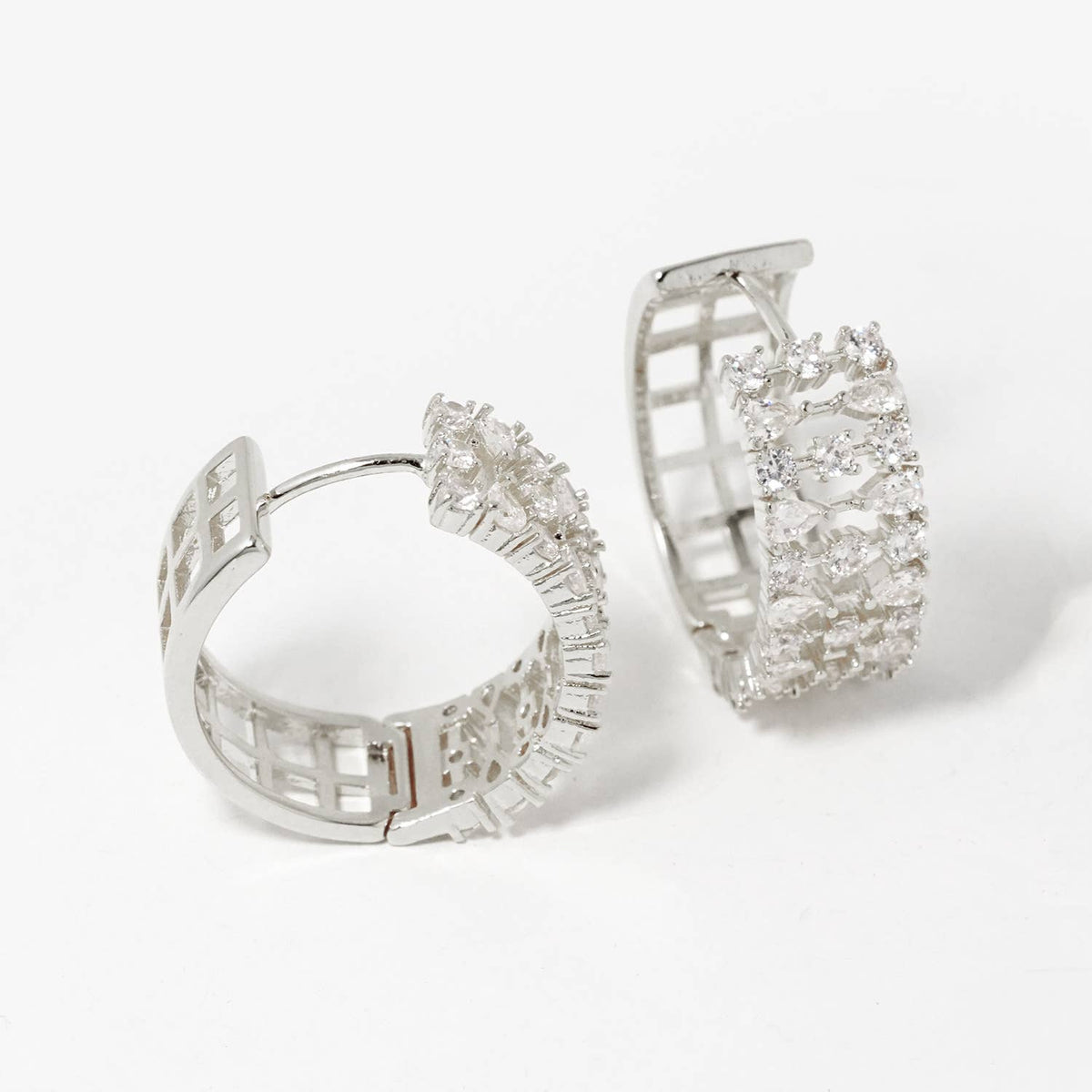 Geometric Pave Cubic Zirconia Huggie Hoop Earrings