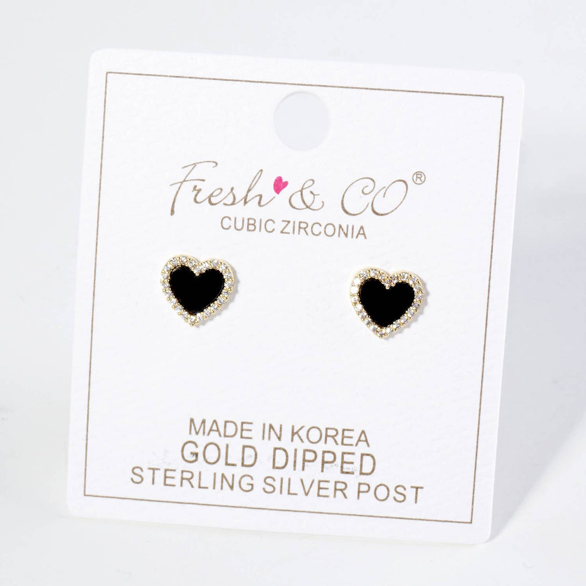 Heart Stud Earrings / 18K Gold Dipped Pave Set Cubic