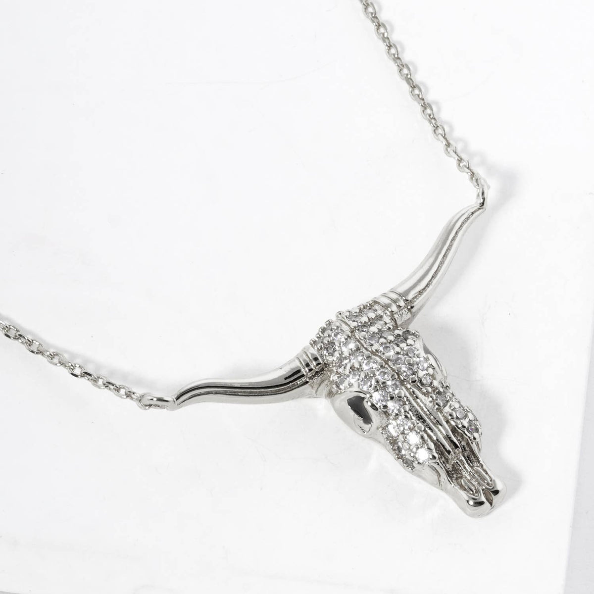 Western Bull Skull CZ Pendant Necklace