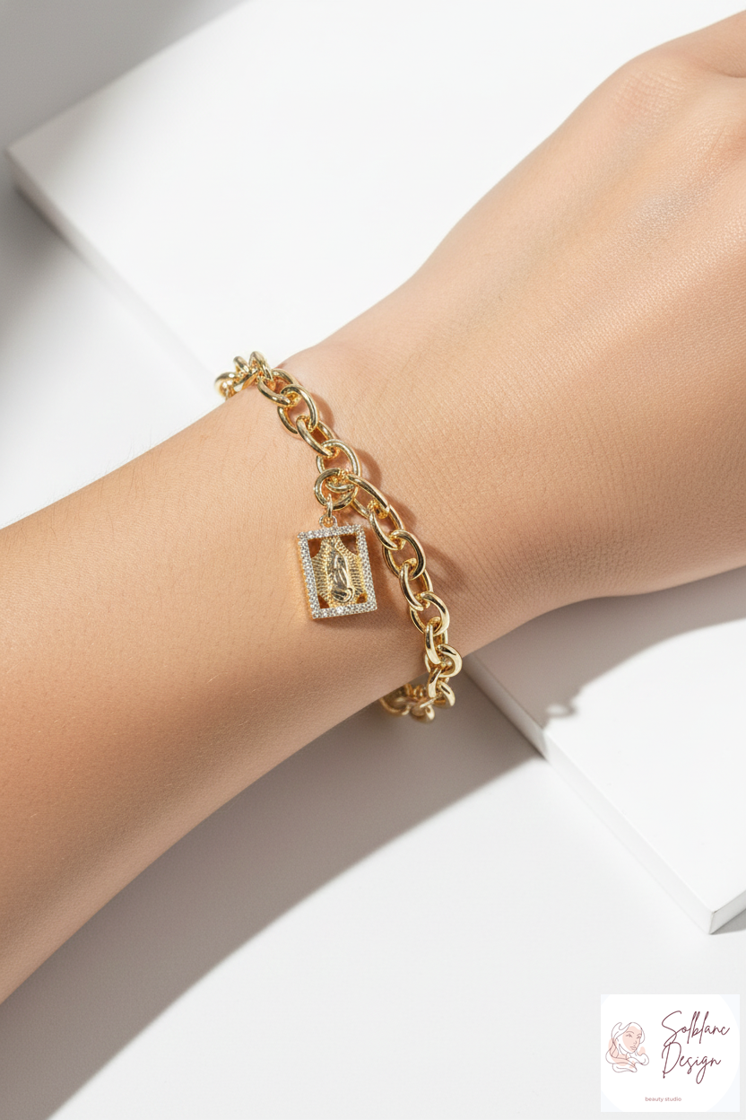 Lady of Guadalupe Rhinestone Pendant Chain Bracelet