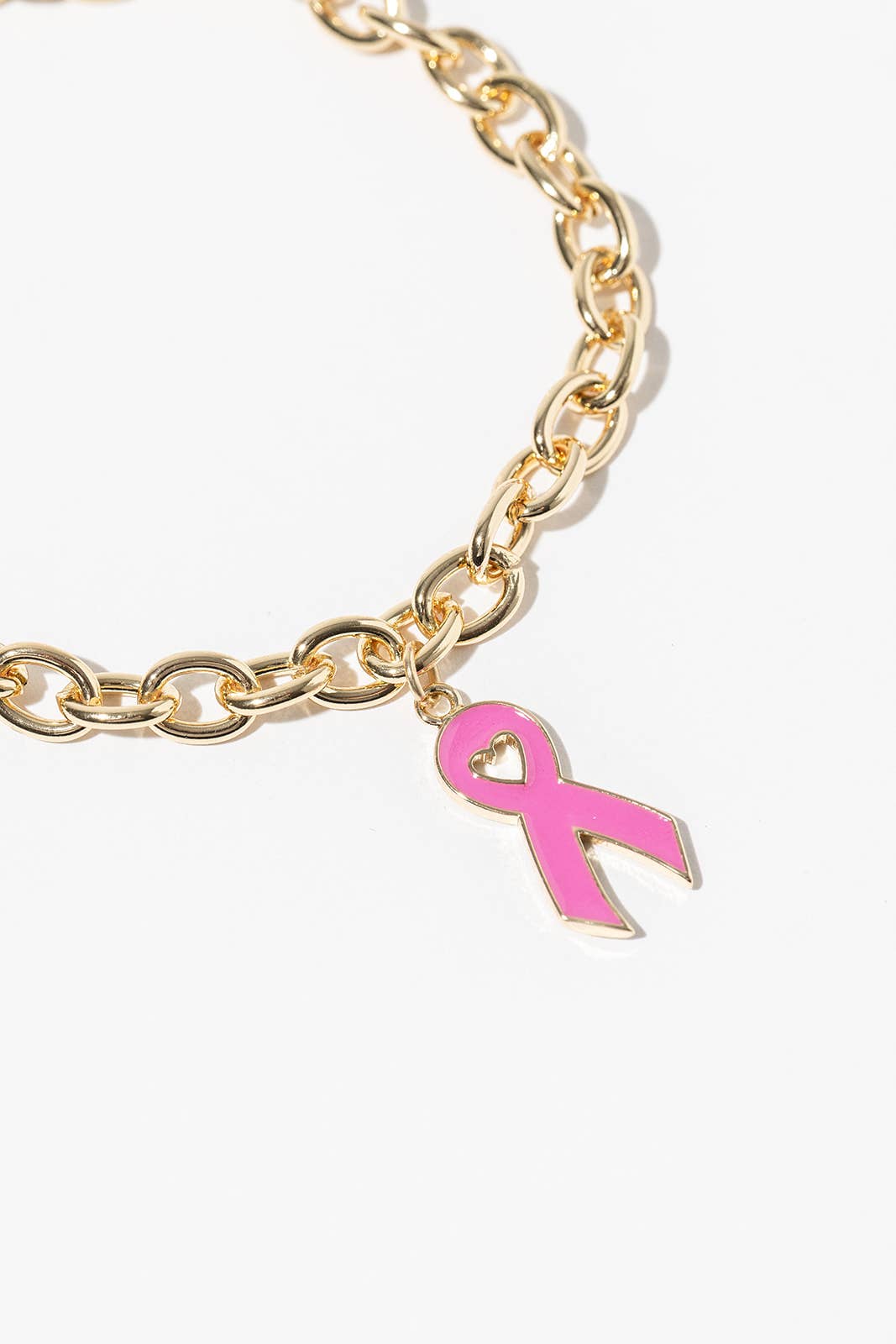 Pink Ribbon Breast Cancer Awareness Chain Bracelet