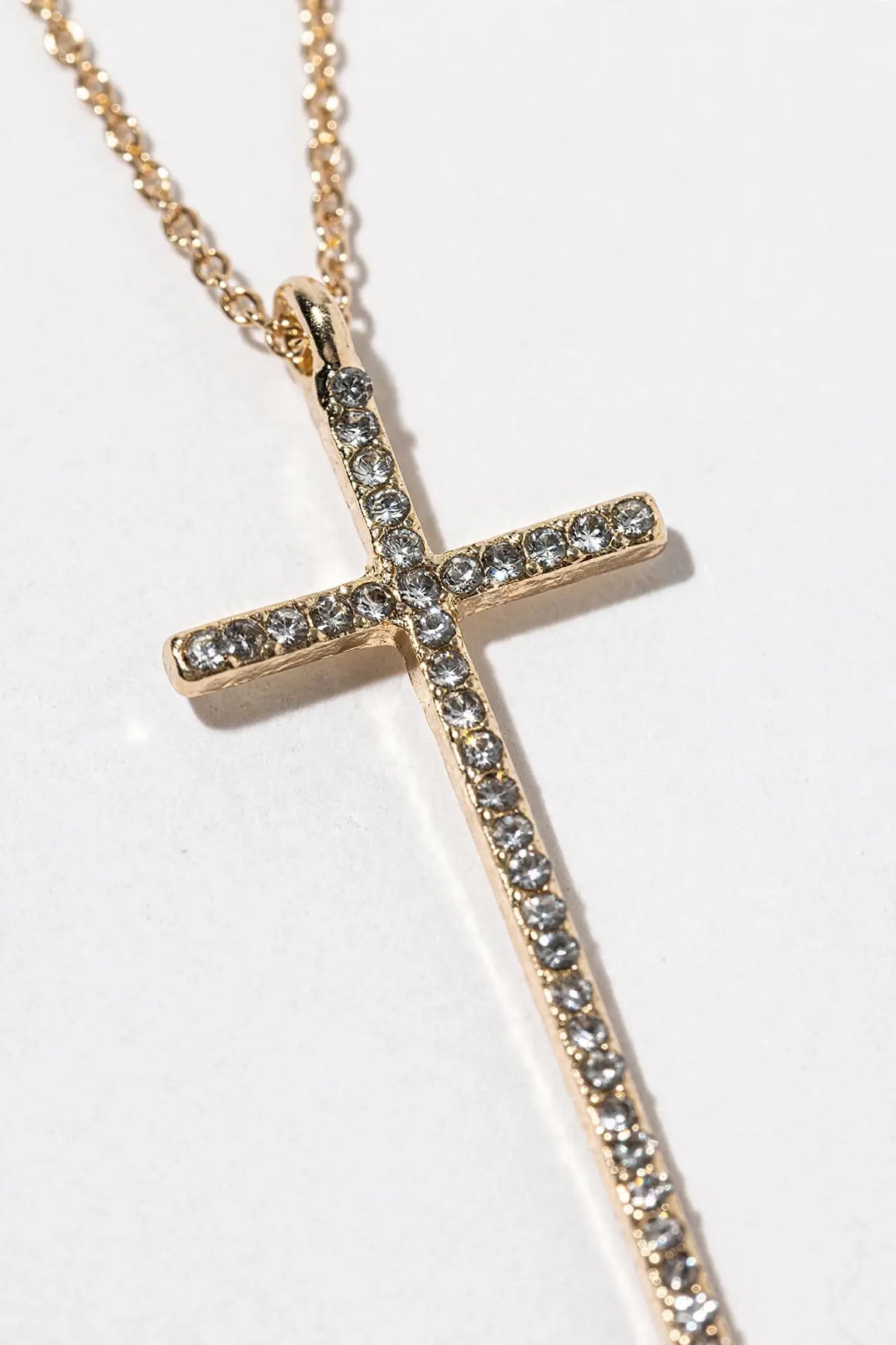 Long Crystal Cross Pendant Necklace – Full-Pavé Cross