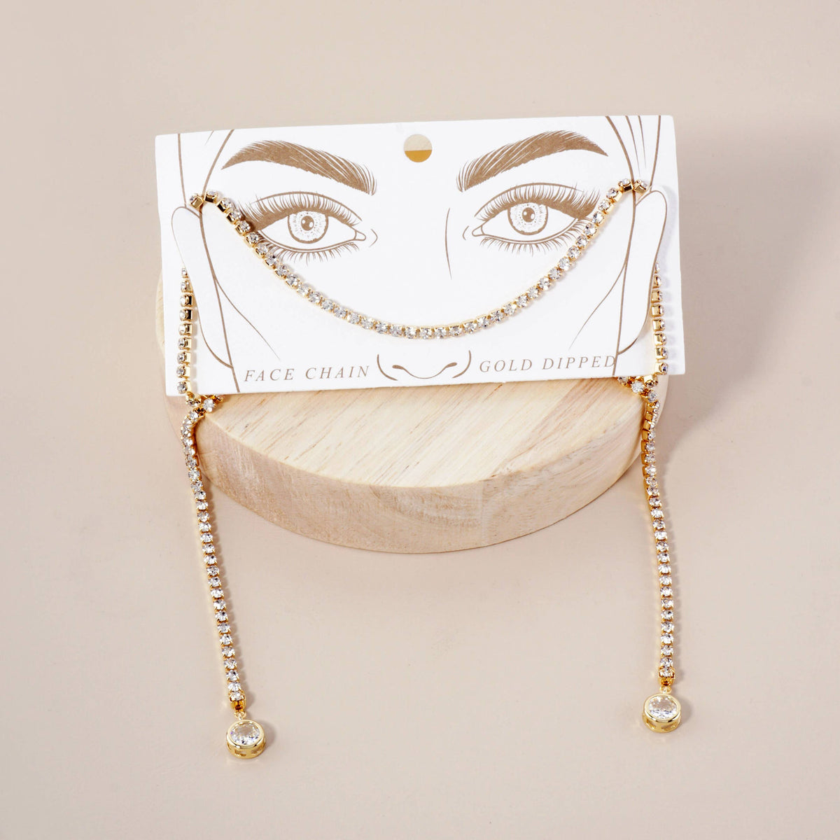 8mm Round Bezel-Set 18K-Gold-Dipped 3mm Crystal Face-Chain