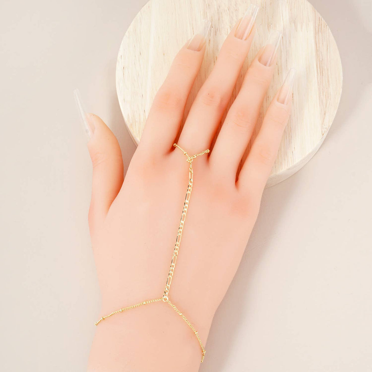 Bevelled Figaro-Chain Accents Brass Hand-Chain Bracelet