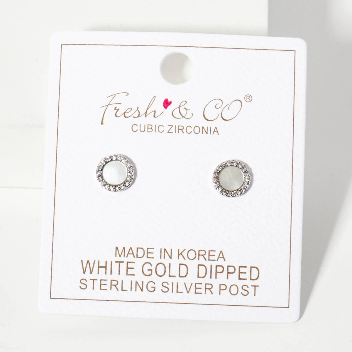 Pave CZ Frame with Mother-of-Pearl Stud Earrings
