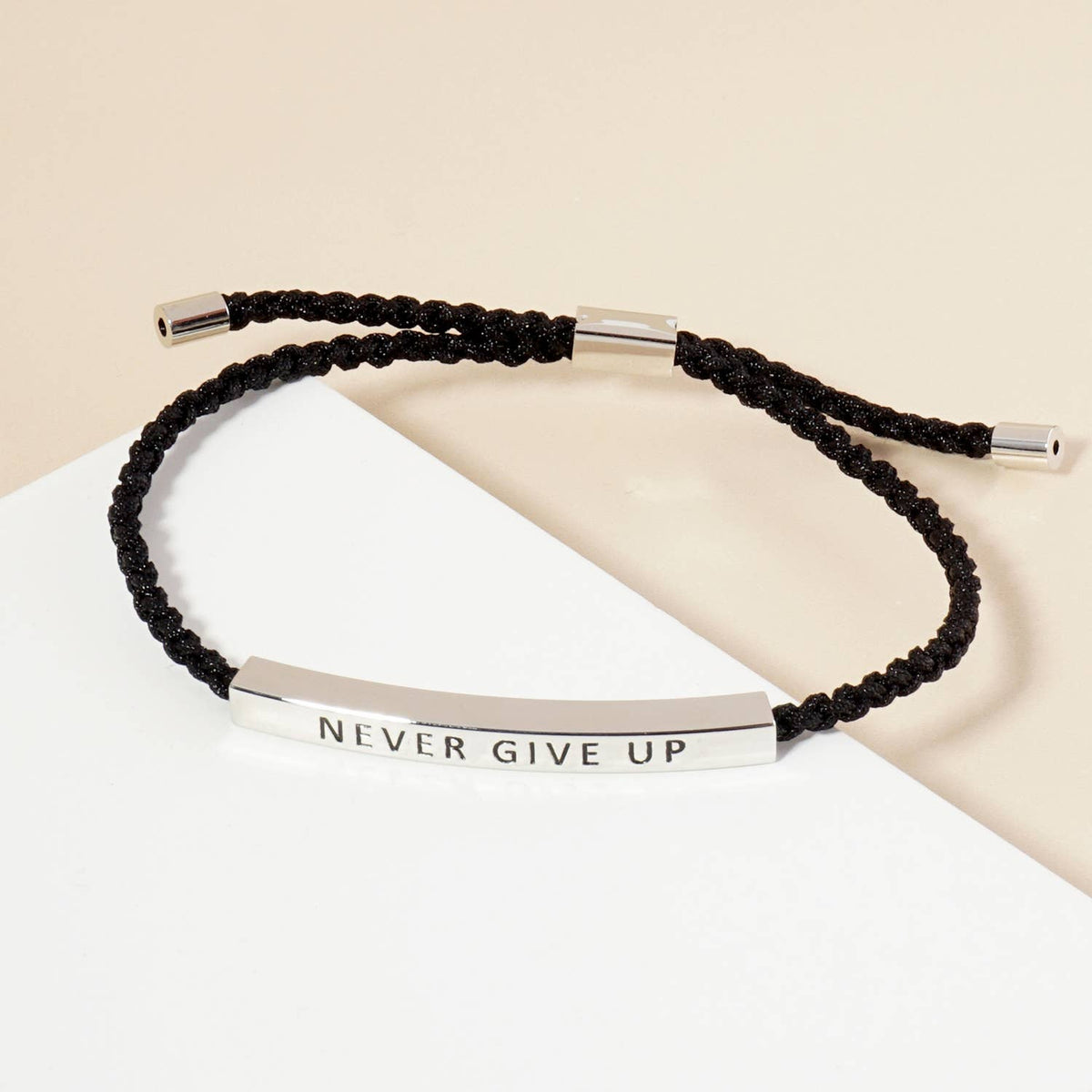 Inspirational Messages "Never Give Up" Tube Bar Bracelet
