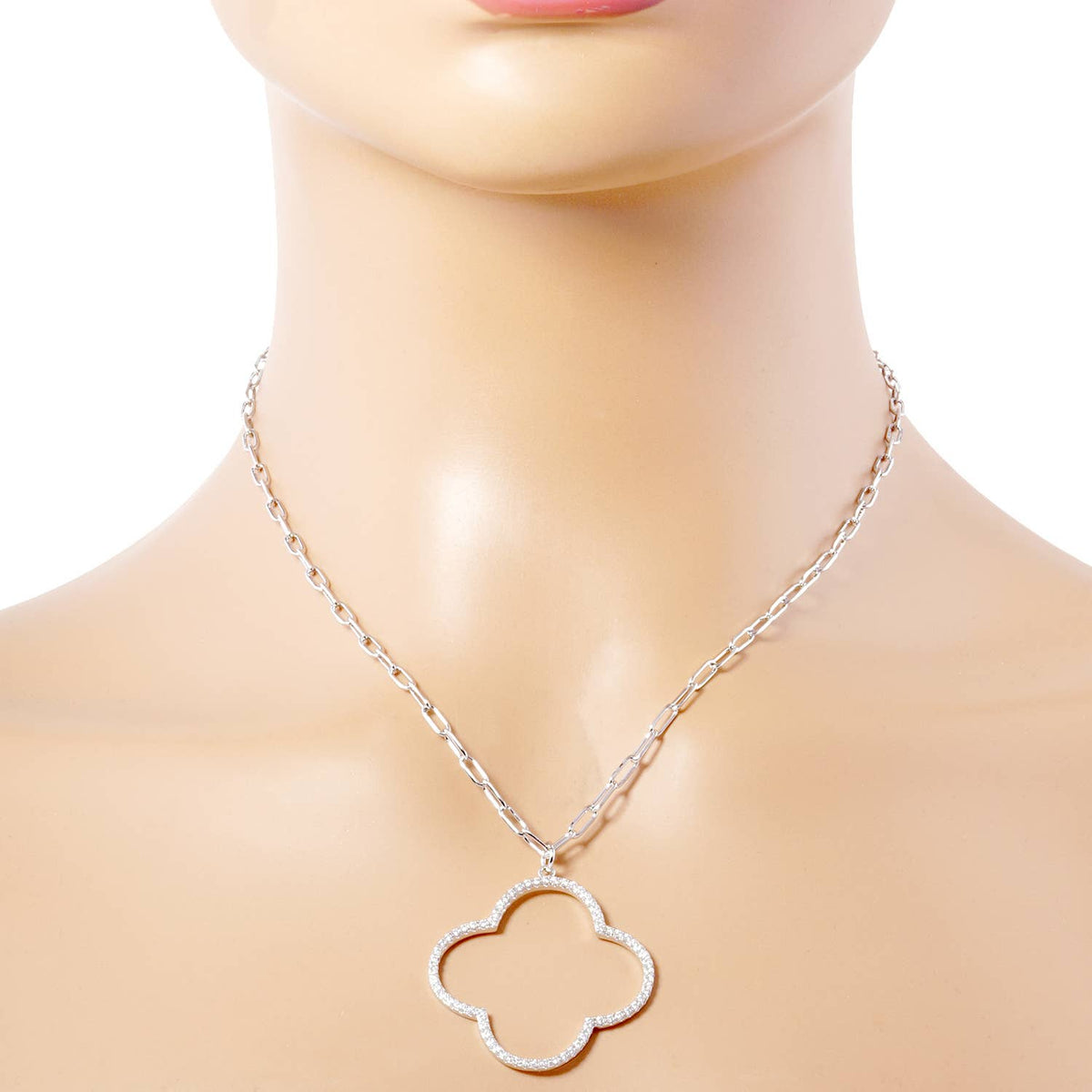 18K Gold Dipped CZ Pave Quatrefoil Pendant Necklace