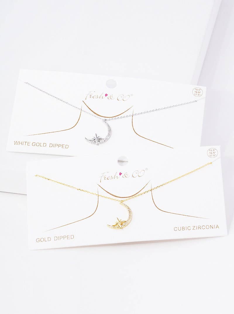 Gold North Star Moon Pendant Necklace