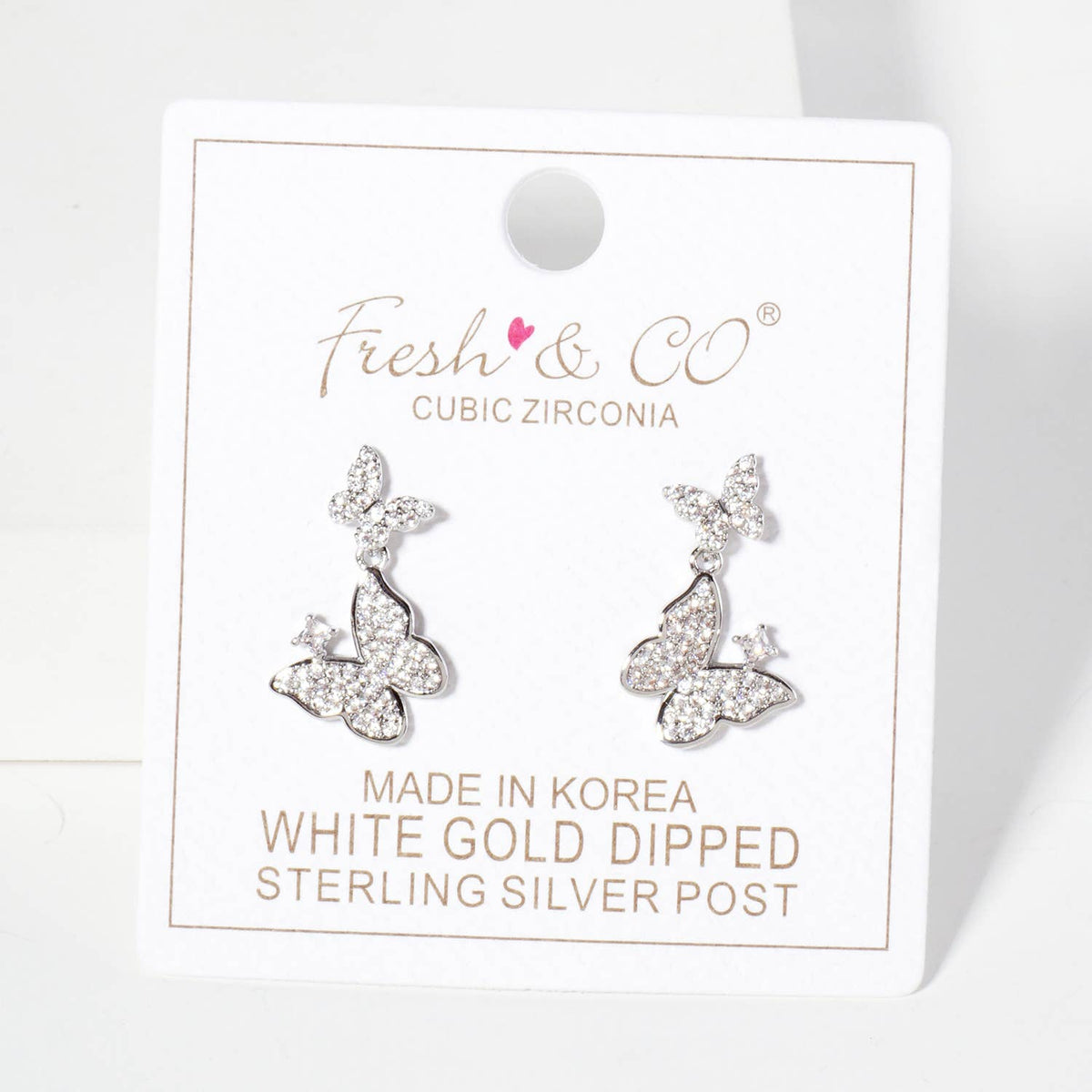 Pave-Set Double Butterfly Drop 18K-Gold-Dipped Post Earrings