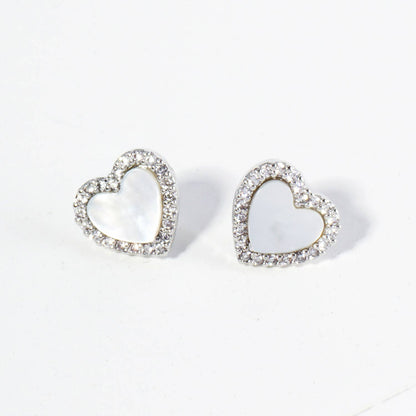 Heart Stud Earrings / 18K Gold Dipped Pave Set Cubic