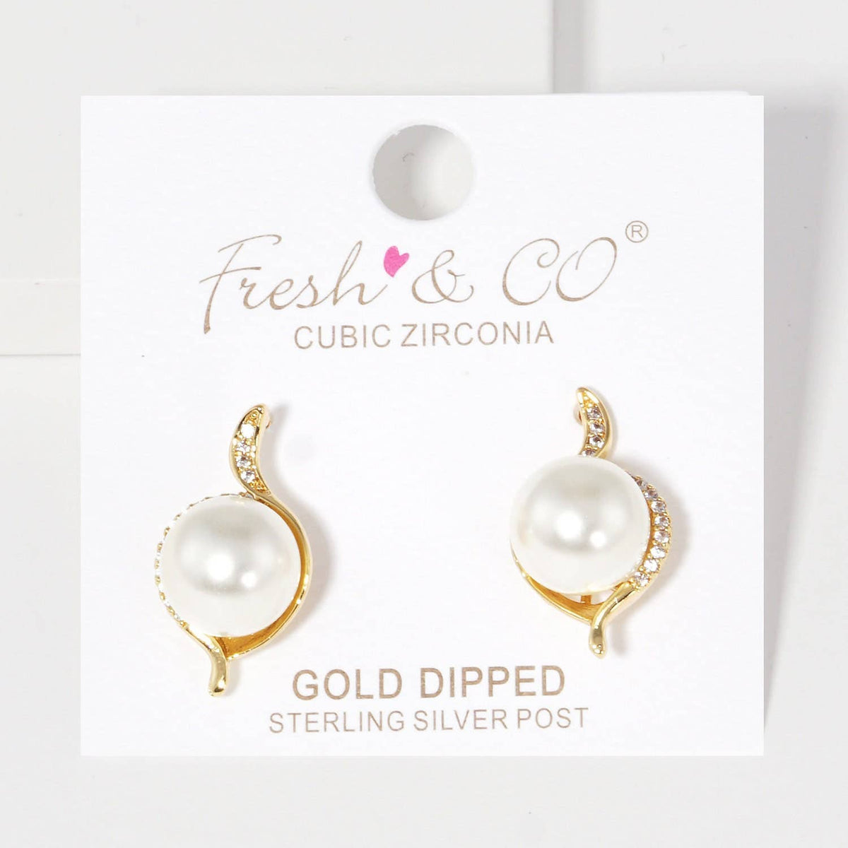 Gold Plated Freshwater Pearl Pave Stud Earrings