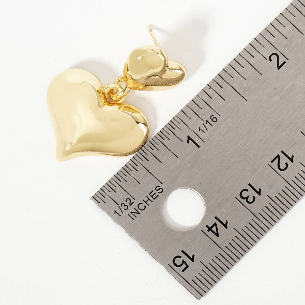 Polished Brass Double Heart Drop Dangle Earrings