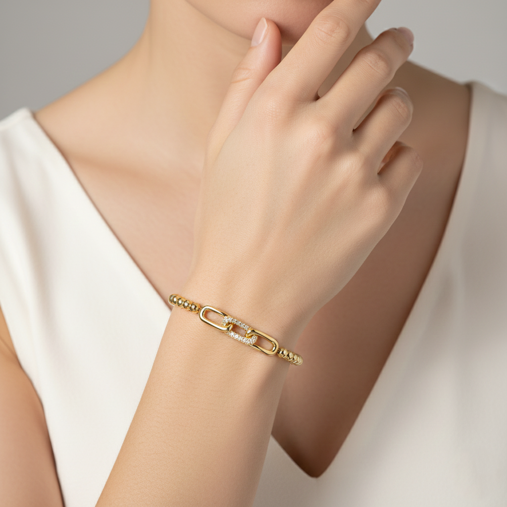 Minimalist Pave Interlocking Link Ball Chain Bracelet