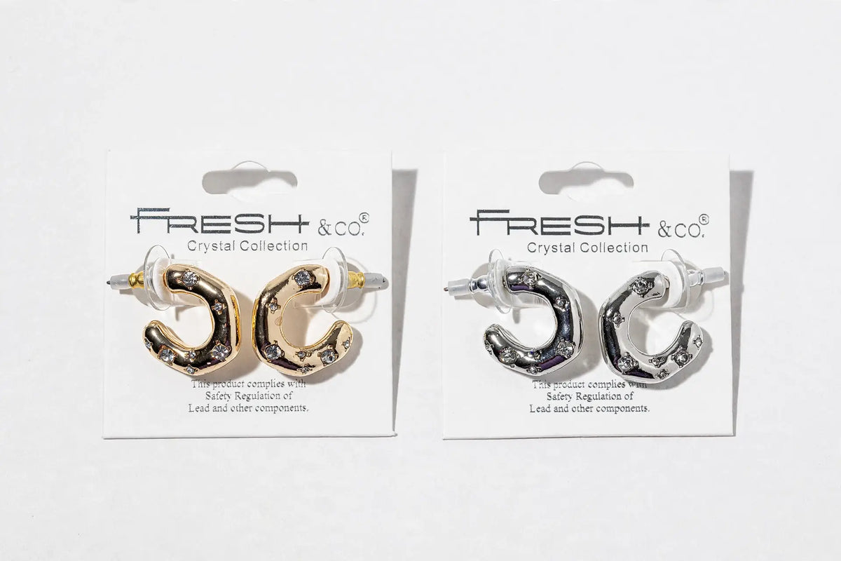 Starry C-Hoop Stud Earrings – Scattered Crystal C Curve