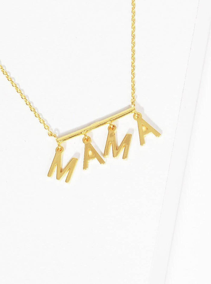 Gold Plated Bar Dangling Mama Necklace