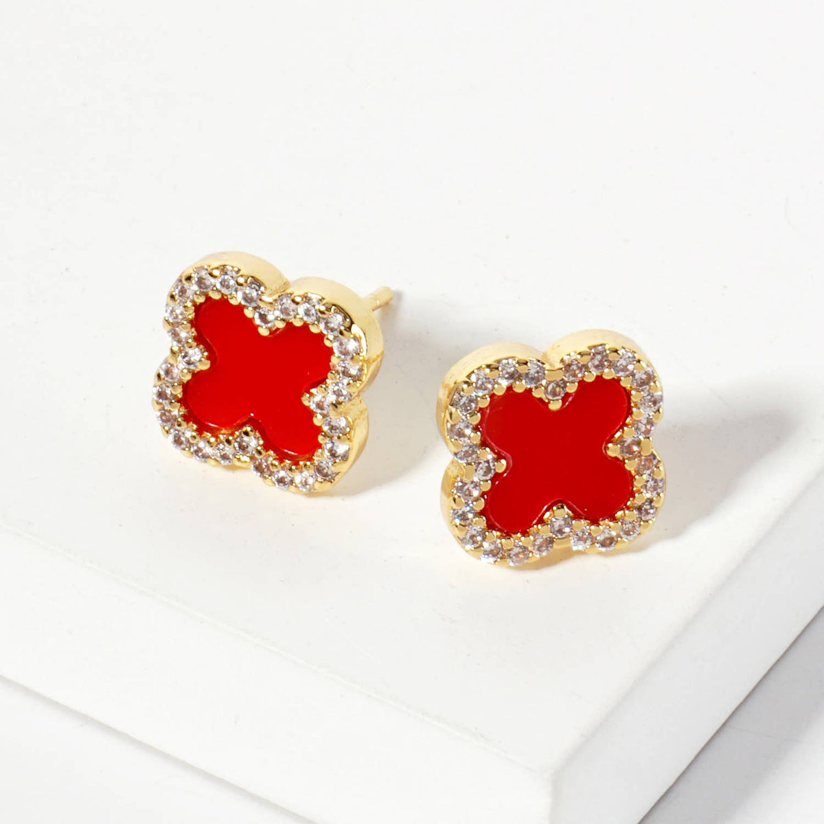 Pave-Set Cubic-Zirconia 11mm Quatrefoil Stud Earrings