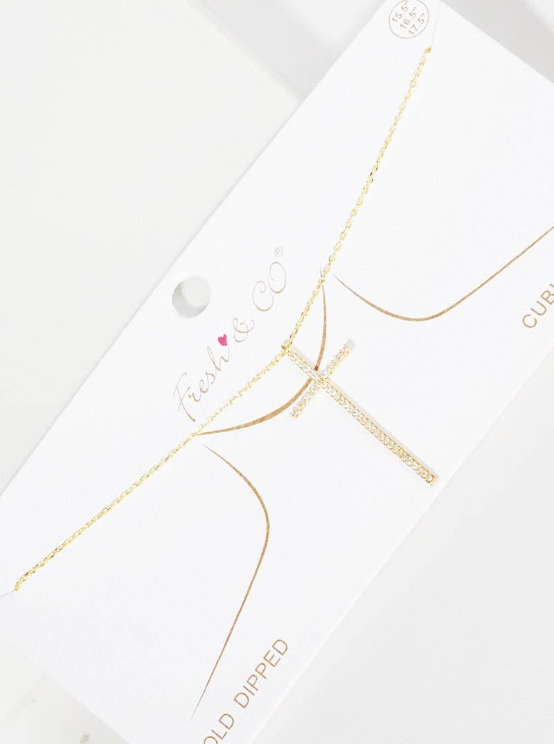 Gold Cubic Thin Cross Necklace